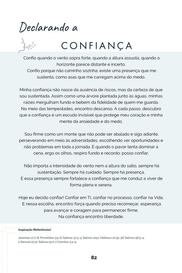 Página Declarando a Confiança, com a declaração para ler em voz alta